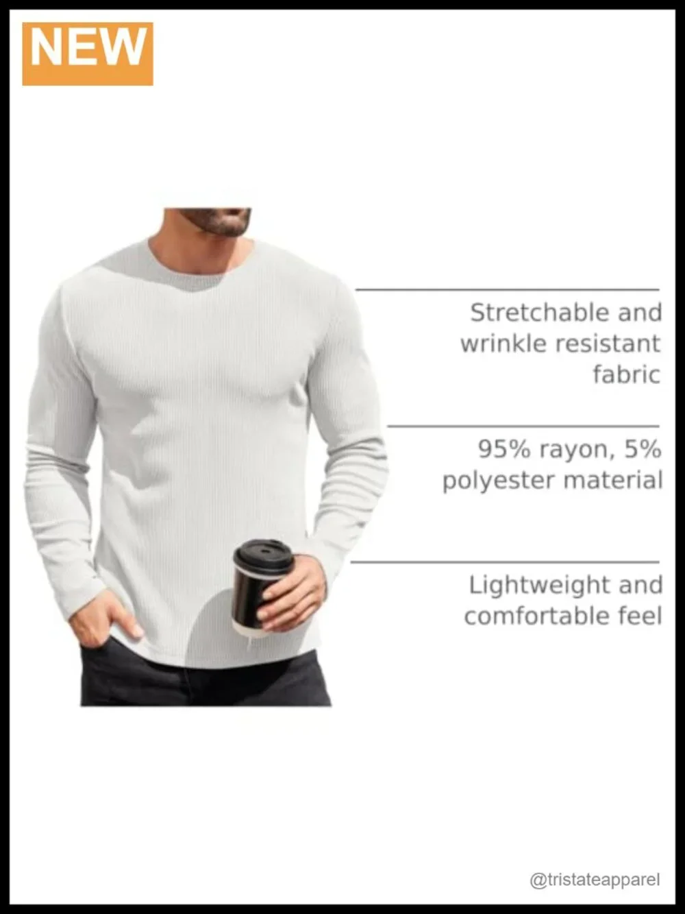 Men's Long Sleeve Thermal Shirt Slim Fit Crewneck Knitted Pullover